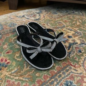 Black Rhinestone Bow Flip Flops